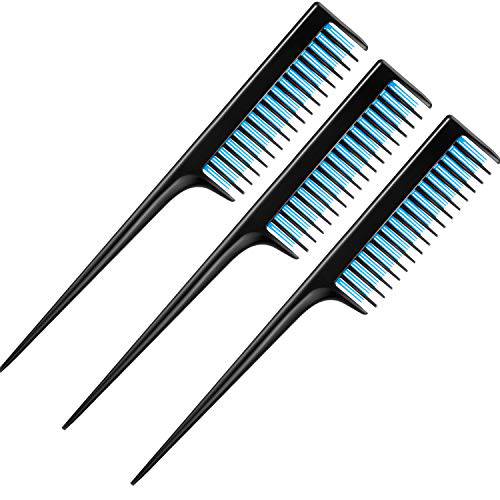 3 Piece Triple Teasing Comb, Rat Tail Combs for Women, Tool Structure Tease Layers Rattail Comb, Rat Tail Comb for Back Combing Root Teasing, Adding Volume, Evening Styling (Black and Blue)