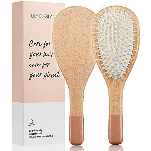 Wooden Hair Brush, Paddle Brush for Women with Soft Bristles - Sustainable Beech Detangling Hairbrush for All Hair Types by Lily England (Rose Gold)