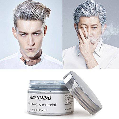 Gray Temporary Hair Wax Color, SOVONCARE Professional Styling Pomades Natural Hairstyle Clay for Men & Women Christmas Cosplay Date 4.23 oz (Sliver Gray)