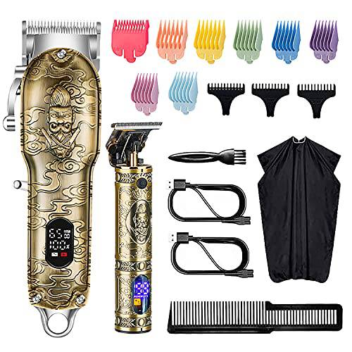 Roziapro Hair Clippers for Men T-Blade Trimmer Professional Barber Clippers - Cordless Hair Cutting Beard Trimmer Mens Electric Hair Trimmer Rechargeable Gold Knight Grooming Kit （Gold）