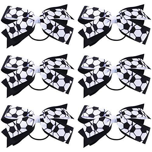Chuangdi Chuangdi 6 Pieces Soccer Hair Accessories Soccer Sports Hair Bows Soccer Hair Ties for Girls Women Soccer Football Present Players Coaches Teams Favor Gifts (Soccer Series, Black and White)
