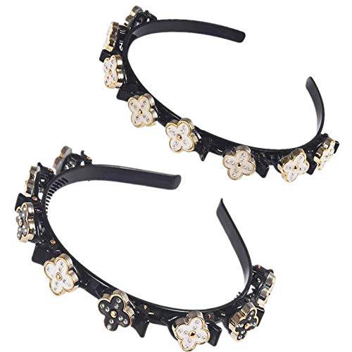 Fashion Headbands for Women and Girls,Double Bangs Hairstyle Hairpin Headband,Hair Accessories for Women, Korean Braided Headbands With Clips(2PCS)
