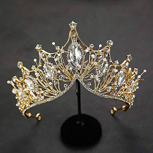 Baroque Queen Crown, Gold Wedding Tiaras and Crown for Bride Mermaid Crown Princess Crystal Headband Tiara and Crown for Women and Girls- Wedding Halloween Faire Costume Birthday Hair Accessories