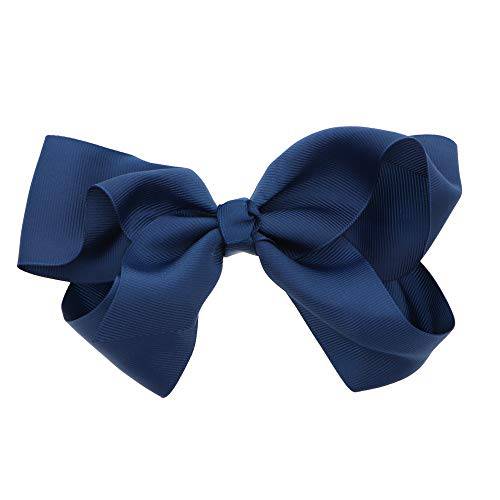 5.5 Inch Grosgrain Hair Bow Clip For Woman And Girls (Navy)