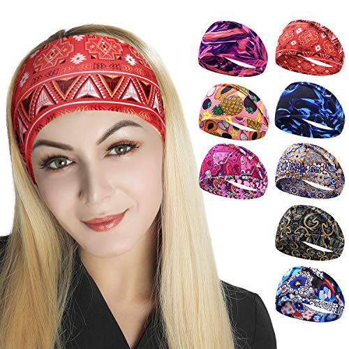 8 Pack Headbands for Women, Boho Style Yoga Wide Hairbands Workout Running Bandanas Elastic Yoga Hair bands for Girls
