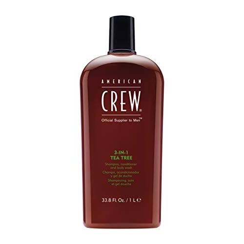 Shampoo, Conditioner & Body Wash for Men by American Crew, 3-in-1, Tea Tree Scent, 33.8 Fl Oz