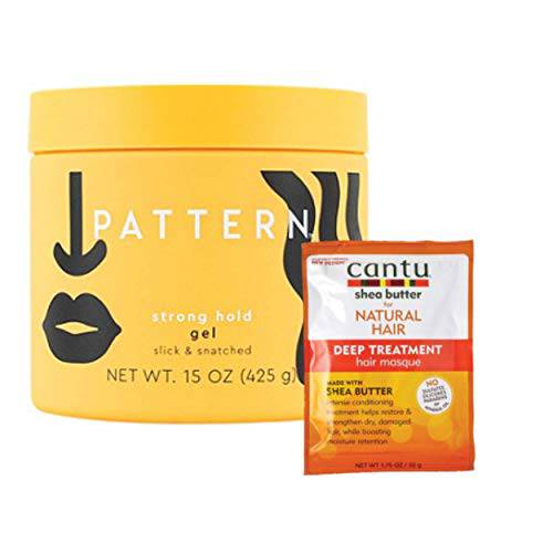 Pattern Strong Hold Gel 15 Oz Infused With Sea Moss, Aloe Vera And Chia Seeds Provides Long-Lasting Hold Without Breaking Hair Or Edges Hair Gel For Curlies, Coilies & Tight TexturesComes with Cantu Hair Sample