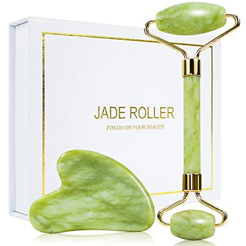 huefull Jade Roller for Face and Gua Sha Facial Tools to Reduce Puffiness and Improve Wrinkles, Face and Body Treatments of Face Roller and Gua Sha Set Designed