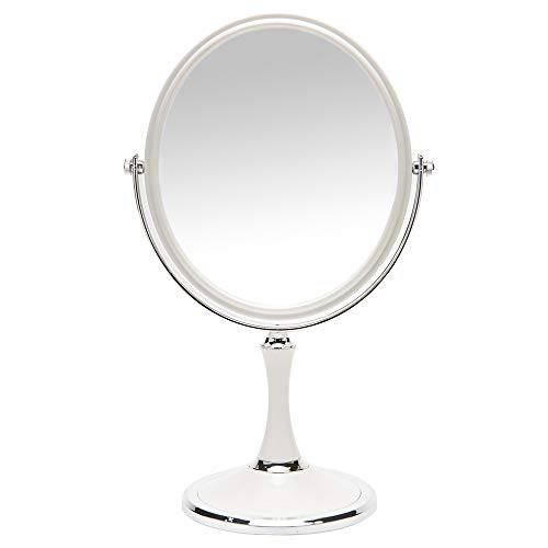 YEAKE Desk Mirror Vintage Table Mirror with Stand 8-inch Double Sided Swivel Mirror 1X/3X Magnification Makeup Vanity Mirror with Silver Style 13 Inch Height Standing Tabletop Mirror(Oval)
