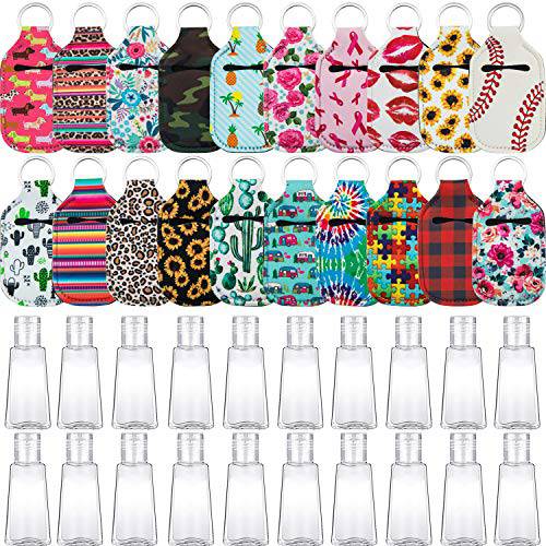 SUBANG 40 Pieces Empty Travel Size Bottle and Keychain Holders Set Include 20 Pieces 30 ML Flip Cap Containers Reusable Travel Bottles, 20 Pieces Keychain Bottle Holders