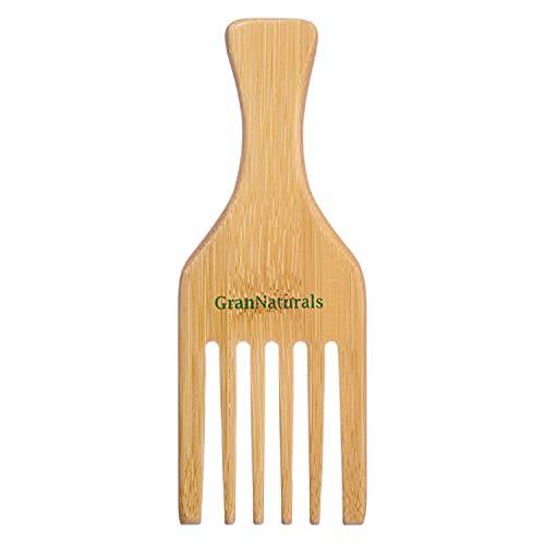 GranNaturals Wide Tooth Wooden Comb & Afro Pick - Natural Wood Volumizing & Styling Tool for Thick, Coarse, Curly Hair - Non-Static Comb for Afros & Beards - Detangling Accessories for Men & Women
