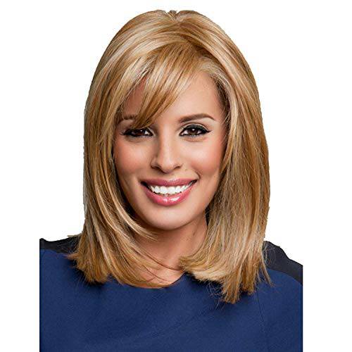 GNIMEGIL Wigs Strawberry Blonde Wig with Bangs Synthetic Hair Replacement Wig Natural Straight Long Bob Wig Christmas Costume Wigs for Women Cosplay Wigs 14