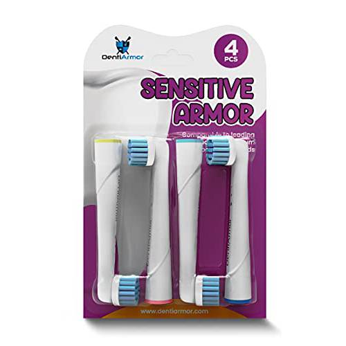 DentiArmor Sensitive Armor Toothbrush Heads – 4-Pcs Pack Electric Toothbrush Heads Compatible with Oral-B, Braun – Extra-Soft Bristles Ideal for Sensitive and Inflamed Areas