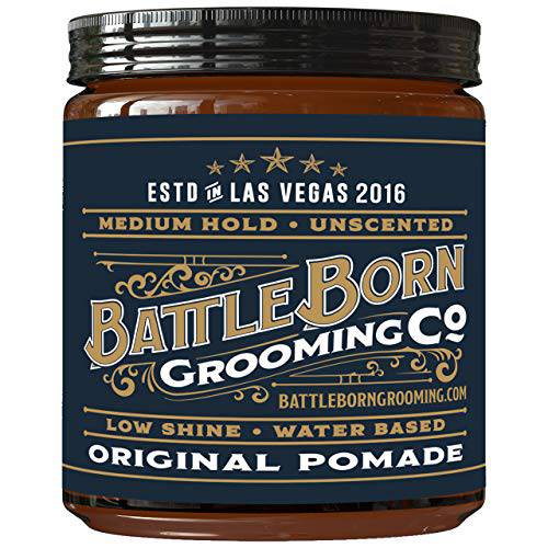 Battle Born Grooming Co Original Pomade (Unscented, 4 oz) | Medium Hold | Low Shine | Natural Ingredients | Water Based