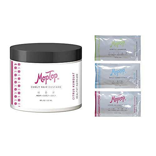 MopTop Curly Hair Custard Gel for Fine, Thick, Wavy, Curly & Kinky-Coily Natural hair, Anti Frizz Curl Moisturizer, Definer & Lightweight Curl Activator w/ Aloe, great for Dry Hair. (8oz3Pkt)