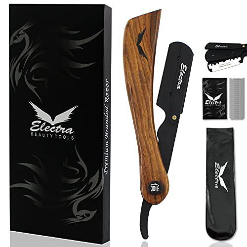 Electra Cut Throat Shaving Razor Kit - Matte Black Straight Edge Safety For Men - Professional Barber Cutthroat Razors Set – Premium Stainless Steel Shaver With 20 Single Edge Blades (Aisuru)