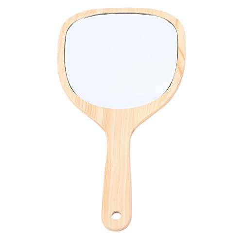Lurrose Wood Makeup Mirrors, Portable Wooden Handle Hand Held Makeup Mirrors Vintage Wood Vanity Cosmetic Mirror Travel Makeup Mirror for Women (Size 2 Large)