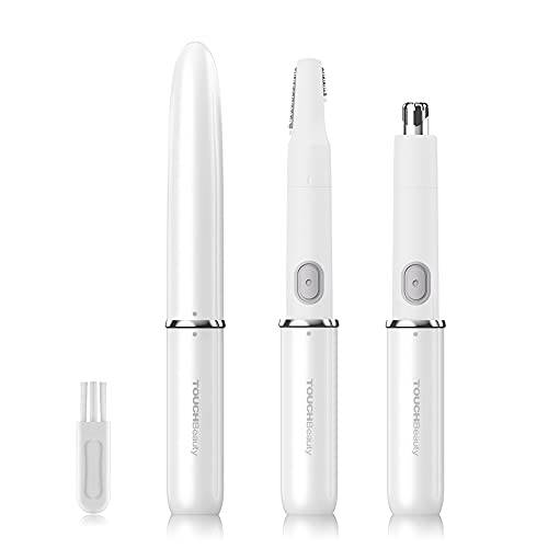 Face Eyebrow Nose Ear Hair Trimmer by TOUCHBeauty, All-in-ONE Hair Remover for Women & Men, Dual Blades Shaver Battery Powered Upgraded Version TB-1458(White)
