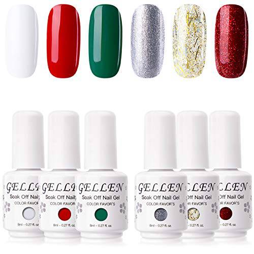 GELLEN Gel Nail Polish Kit, Classic Black White and Pinks Red Gel Polish - Classic Nail Arts Gold Glitters Gel Nail Kit Manicure Set