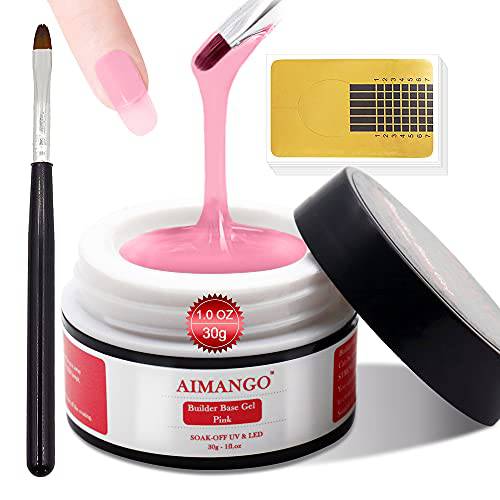 AIMANGO Pink Builder Base Gel Nail Kit, 3 In 1 Builder Hard Gel Nail Extension Gel for Nails & Gel Base Coat & Nail Strengthen Gel Nail Art Manicure Set with Nail Forms and Nail Brush Beginners Kit
