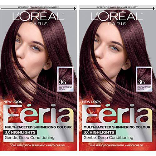 L’Oreal Paris Feria Multi-Faceted Shimmering Permanent Hair Color, Chocolate Cherry, Pack of 2, Hair Dye