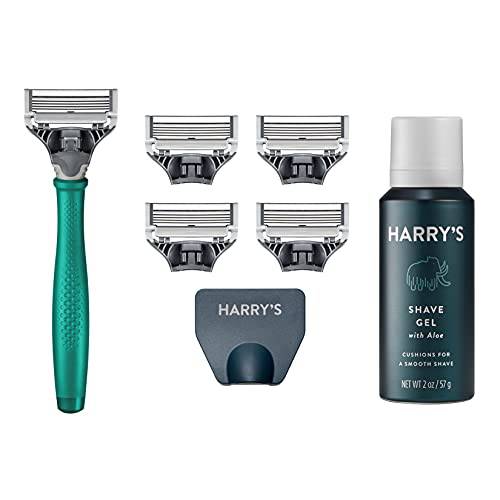 Harry’s Razors for Men - Men’s Razor Set with 5 Razor Blade Refills, Travel Blade Cover, 2 oz Shave Gel (Sage)