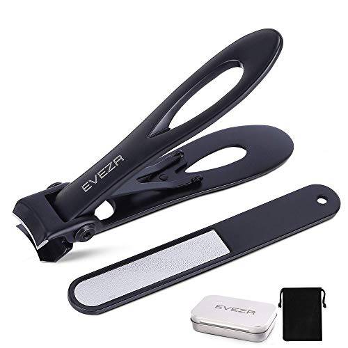 Evezr Heavy Duty 15mm Opening Wide Jaw Nail Clippers for Cutting Thick and Tough Toenails Or Fingernails, Stainless Steel Clipper and Nail File for Pedicure.… (Black)