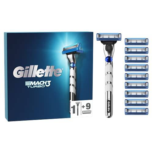 Gillette Mach3 Turbo Men’s Razor with Lubricated Strips + 9 Refill Blades