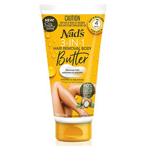 Nad’s 3n1 Hair Removal Butter, Gentle & Soothing Hair Removal Cream For Women, Sensitive Depilatory Cream For Body & Legs, Suitable for all skin types (21103), 5.1 Fl Oz (Pack of 1)