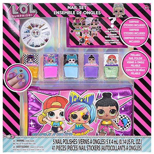 L.O.L Surprise Townley Girl Peel- Off Nail Polish Activity Set for Girls, Ages 5+ With 5 Nail Polish Colors, 240 Nail Gems and a Bag, for Parties, Sleepovers and Makeovers