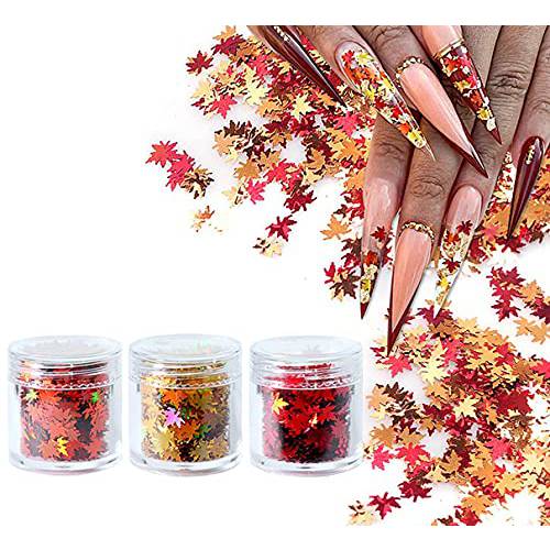 Fall Nail Art Stickers Nail Art Sequins Nails Decorations Supply Manicure Tips Accessories Autumn Gradient Maple Leaf Thin Nail Sequins (3 Pot)
