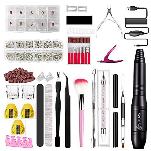Subay Electric Nail Drill with Tips and Case, Nail Rhinestones and Picker Dotting Pen, Acrylic Nail Clipper and Cuticle Trimmer Pusher, Nail Brush, Manicure Pedicure Tools for Acrylic Gel Dipped Nails