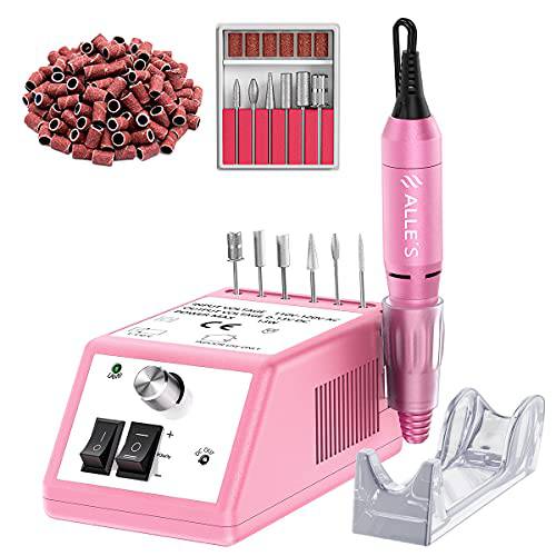 Professional Nail Drill Machine 20000 RPM Efile Electric Nail Filer Kit Polishing Tools for Finger Toe Nails, Acrylic Gel Nails, Manicure Pedicure , with 6Pcs Drill Bits, 106Pcs Sanding Bands - Pink