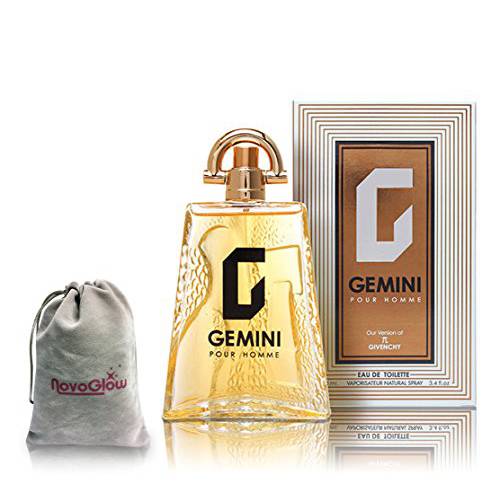 GEMINI Perfume for Men, EDT Spray - 3.4 oz - Long Lasting Fragrance to Rock Every Occasion - With a NovoGlow Suede Pouch Included
