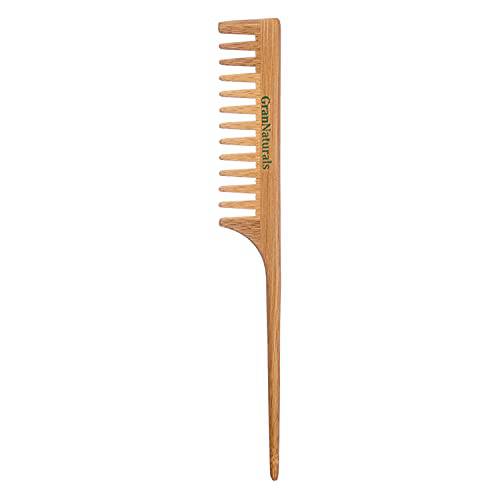 GranNaturals Wide Tooth Wooden Rat Tail Comb - Hair Tool for Teasing Strands & Post Styling - Peach Rattail Wood Pick Handle for Sectioning & Parting - Perfect for Professional & Personal Use