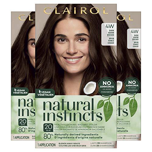 Clairol Natural Instincts Demi-Permanent Hair Dye, 4W Dark Warm Brown Hair Color, Pack of 3