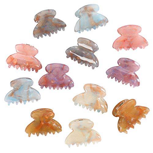 Claw Hair Clips Jaw Clamps - 12PCS Small Hair Claw Jaw Clamp for Thin Hair Styling Accessories Classic Hair Clamp for Women Girls (Sequins)