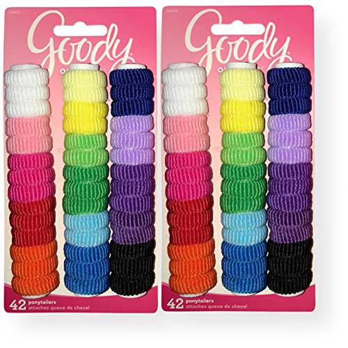 Goody 32819 Ouchless Tiny Terry Ponytailers, Assorted Colors, 42 Piece Per Blister Pack Perfect For All Hair Types, Pack of 2 Blister Packs (84 Total Pieces)