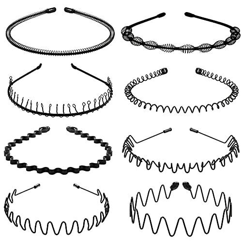 8Pcs Metal Hair Band for Men Women Headband Thin Black Wavy Hair Head Band suit for Long Curly Hair for Home,Outdoor,Sport and Yoga
