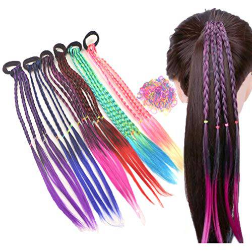 Girl Hair Extension Accessories-Rubber Band Elastic Band Hairstyle Ponytail Braid Beauty Hair Band Twist Colorful Wig Braid Head Rope Girl Dress Beautification Hair Accessories (Mixed Colors - 6Pcs)