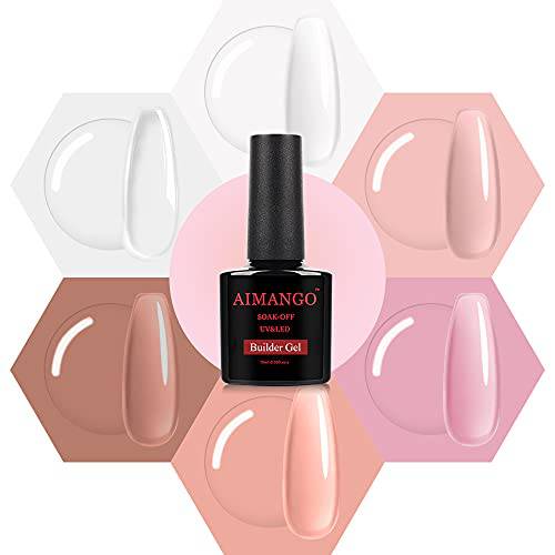 AIMANGO Soak Off 5 in 1 Builder Base Gel Color in Bottle, Clear Nude Pink Brush on Nail Gel Builder Kit Milky White Liquid Builder Hard Gel for Sculpting Nail Extension, Nail Strengthen, Nail Repair and Nail Decoration