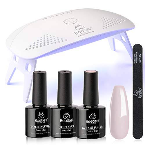 Beetles Gel Nail Polish Kit with UV LED Light and Base Gel Top Coat Starter Kit, Soak Off Popular Nancy Nude Gel Polish Set with Nail Lamp Nail File for DIY Home Manicure Mother’s Day Gift for Women