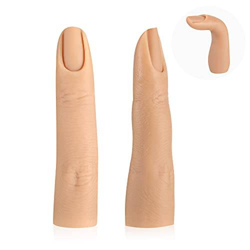 2 Pieces Silicone Nail Training Finger Bendable Fake Training Finger Silicone Practice Finger for Acrylic Nail Silicone Nail Practice Hand, for Nails Practice, DIY Nails, Nail Art (Light Color)