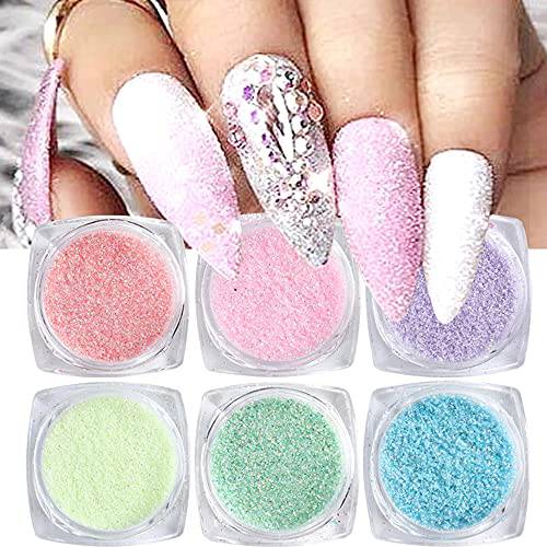 Holographic Nail Art Glitters Shinning Sugar Effect Nail Powders Laser Candy Color Nail Art Supplies Flakes Dipping Dust Colorful Nail Decor Glitter Sequins Designs Manicure Tips Accessories (6Boxes)