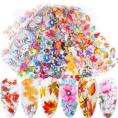 Fall Nail Art Stickers Maple Leaf Nail Foil Transfer Sticker Autumn Nail Art Supplies Flowers Maple Leaves Nail Decals Thanksgiving Nail Foils DIY Autumn Nail Stickers for Women Girls (10 Sheets)