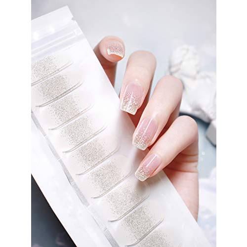 Beetle Studio 2021 Latest 22PCS Adhesion Nail Art Transfer Decals Sticker French Gradient Glitter Series DIY Nail Polish Strips ,Nail Wraps, 100% Real Nail Polish Applique for Manicure,Y203-Ice and snow