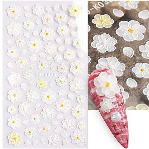 Sunfairy 6 Sheets 5D Nail Art Stickers Embossed Nail Art Foil Glue Gel Butterfly 5d Nail Stickers Decals Hollow Lace Flower Transfer Nail Art Stickers Design Stickers for Nails