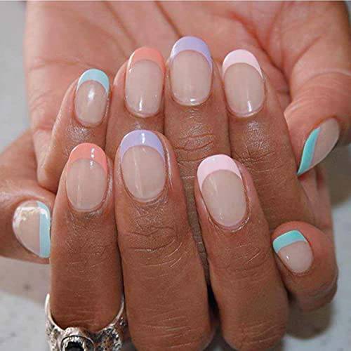 Kamize Long Coffin Press on Nails Fall Fake Nails Design Acrylic Full Cover Marble False Nails for Women and Girls 24PCS