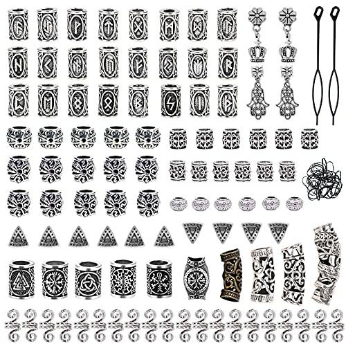 Showgeous 100 Pieces Viking Beard Beads Antique Norse Hair Tube Beads Dreadlocks Beads for Hair Braiding Bracelet Pendant Necklace Silver DIY Jewelry Hair Decoration (Sliver)