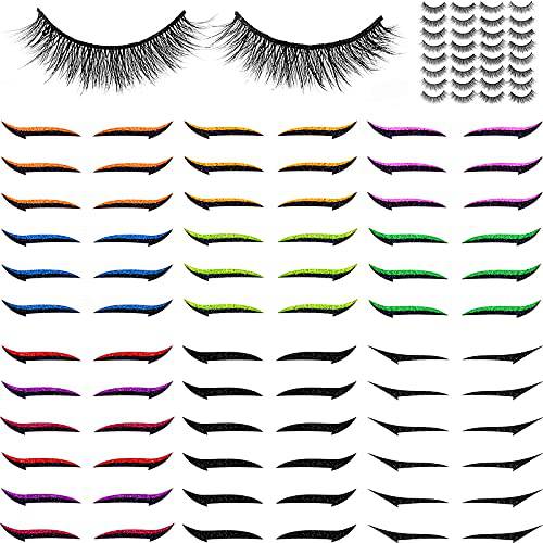 36 Pairs Reusable Eyeliner Stickers Self-Adhesive Eye Line Strip Sticker Double Eyelid Tape Eyeliner Sticker Eyeliner Makeup Sticker with 16 Pairs False Eyelashes for Women